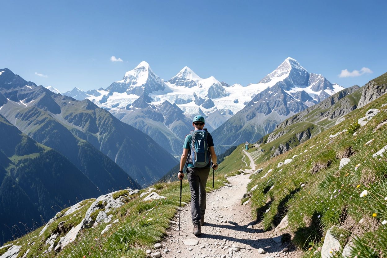 Randonneur face au Mont-Blanc à Chamonix