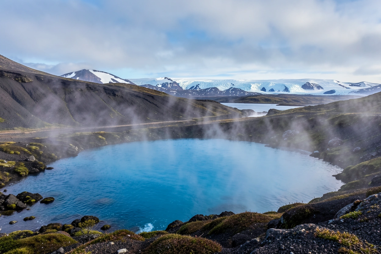 Source chaude et paysage volcanique en Islande