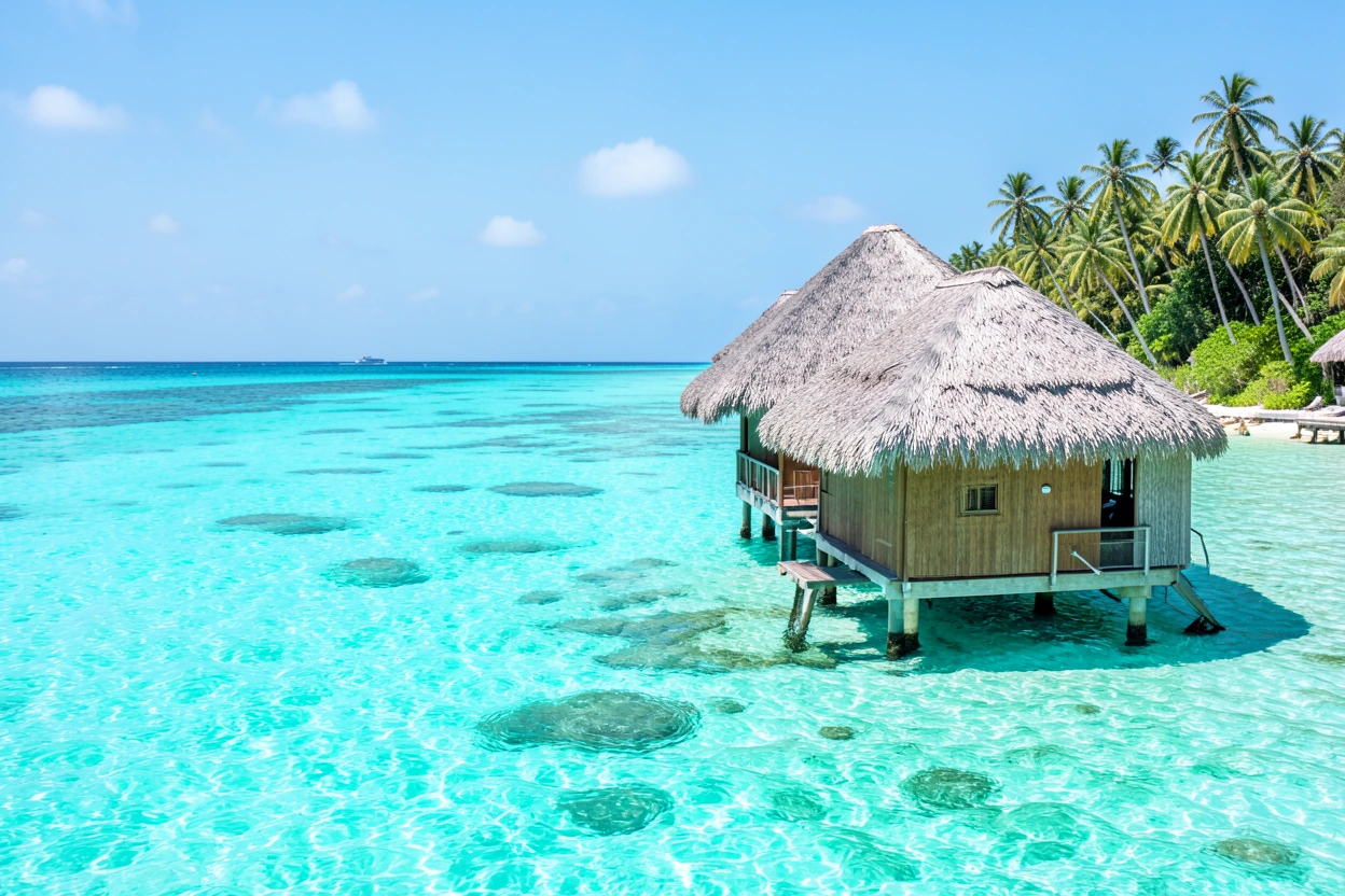 Bungalows sur pilotis aux Maldives
