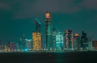 city skyline during night time